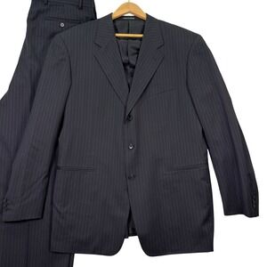 VINTAGE Pal Zileri Black Pinstripe‎ 3-Button 100% Wool Suit Mens 46L Pants 36x32